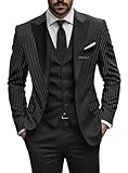CKGJLJ Men's Pininstripe Black Suits 3 Piece Regular Fit Stripe Black Men's Suit Tuxedo for Men Prom Suit Jacket and Pants Business Set Fashion Young Men XXS Suits