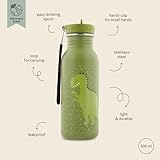 Trixie Baby Trinkflasche aus Edelstahl, 350ml/500ml, Auslaufsicher, mit Tragekordel, Schlanke Form für Kleine Hände, Bruchsicher, ab 3 Jahren (Mr. Dino, 500ml)