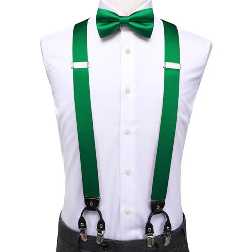 Image of Dubulle Suspender and Bow Tie for Men Paisley Solid Mens Suit Braces Pretied Bowtie and Handkerchief Cufflinks Formal Wedding