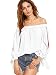 SheIn Women's Off Shoulder Slit Sleeve Tie Cuff Blouse Top Large White