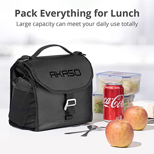 Image of AKASO Insulated Cooler Lunch Bag Packable Lunch Box 12 Can Cooler Bag with Adjustable Shoulder Strap for Office Picnic, Black