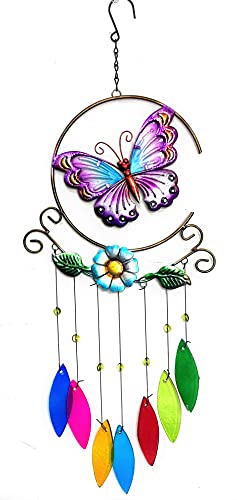 Bejeweled Display Unique Beautiful Butterfly w/Stained Glass Wind Chimes