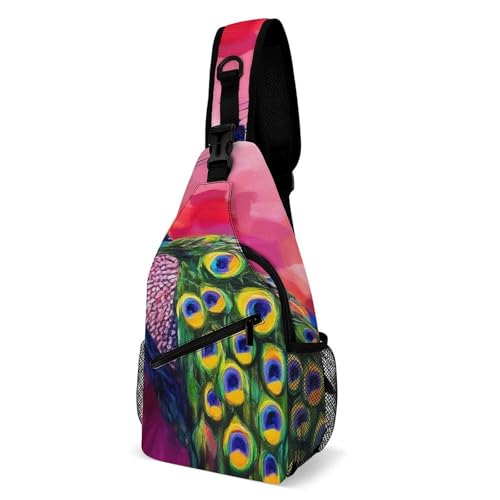 Mochila Cruzada Arte Rosa Pavo Real Sling Bag Hombres Y Mujeres Sling Pecho Bolsas Bandolera Ligera Bolso Pecho Para Uso Diario Senderismo
