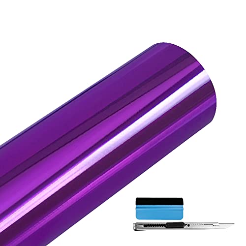 Image of LZLRUN 1FT x 5FT Chrome Mirror Vinyl Wrap Adhesive Car Sticker Decal Film (Purple, 1FT x 5FT)