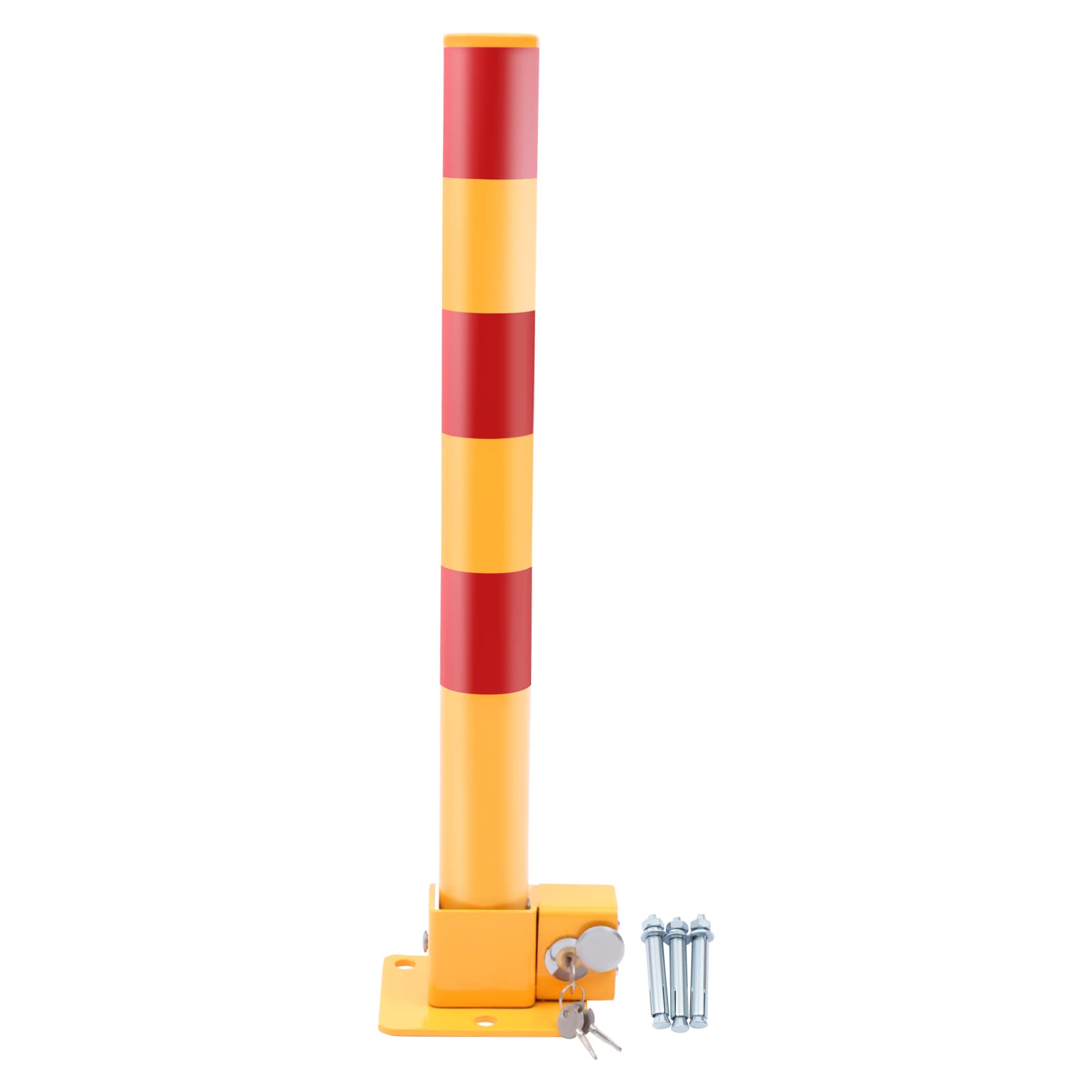 Spring Parking Post, Parking Barrier Parking Lock Folding Heavy Metal Parking Obstacle Pile with Warning Stripes, Parking Piles,Driveway Parking Interceptor Bollard (Red and Yellow)