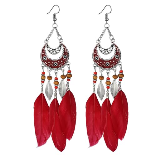Boucles d'oreilles plumes bohèmes pour femme style rétro chic et géométrique multicolore