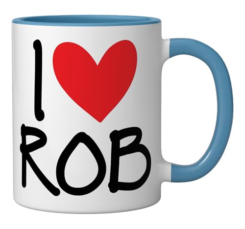 Taza de cerámica personalizada I Love Rob azul/blanca miniatura 2