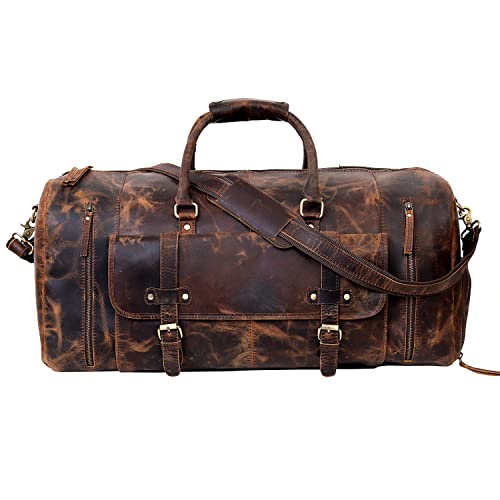 Genuine buffalo Leather Travel Duffel Bag, Large Handcrafted Weekender, vintage Overnight Bag for Men with Shoe Compartment, Detachable Shoulder Strap & Internal Sections for Cards & Cell Phone2