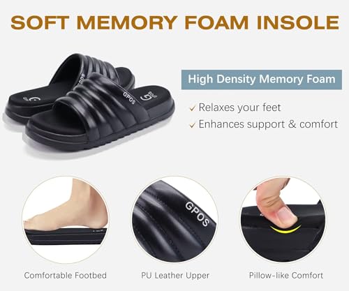 GPOS Womens Slides with Memory Foam Soft Cushioned Cozy House Slippers for Woman Comfy Open Toe Ladies Sandals Leather Slip on Bedroom Shoes Plantar Fasciitis Indoor Outdoor3