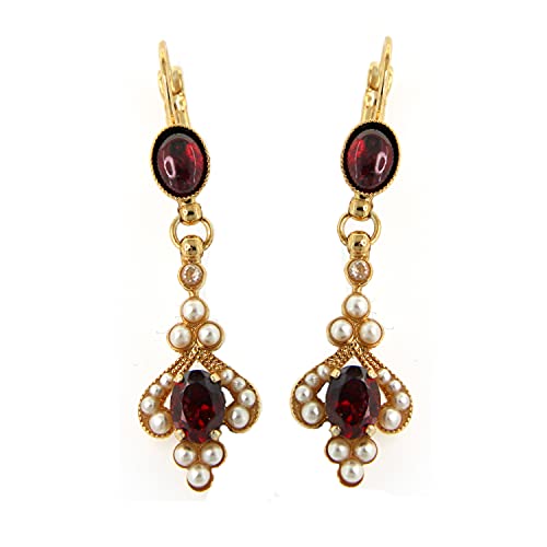 Boucles d'oreilles vintage Mokilu' avec cabochon grenat naturel et perles ivoire
