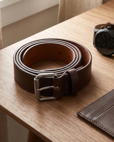 Image of Chaoren Leather Ratchet Belt 2 Pack Dress with Click Sliding Buckle 1 3 /8 inch in Gift Set Box - Adjustable Trim to Fit