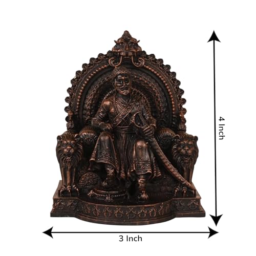 Image of KariGhar Sihasan Shivaji Maharaj Idol Perfect for Car Dashboard and House Warming Antic Silver