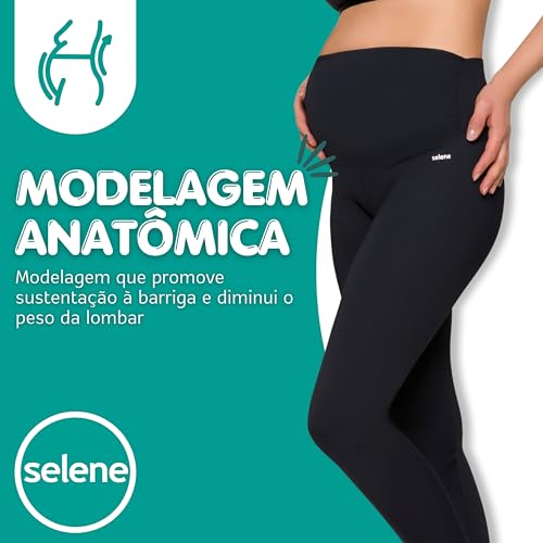 Calça Legging Gestante Cós Anatômico Confortável Maternidade Selene Feminino, Preto, G