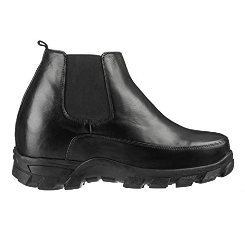 Image of Calden Men's Invisible Height Increasing Elevator Shoes - Black Leather Slip-on Hiking-style Ankle Boots - 4.9 Inches Taller - K332011 - Size 11 D(M) US
