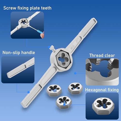 Anfrere 116pcs Tap and Die Set in SAE & Metric Sizes, Standard Tap Set and Die Tool Set for Threading and Rethreading Internal and External Threads, M3-M18 Thread Repair Kit - Thumbnail 4