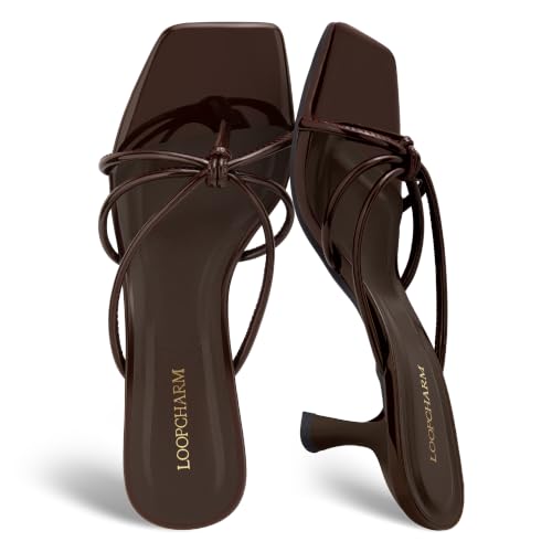 Image of Women's Strappy Kitten Heel Thong Sandals Square Toe Mules | Comfortable Slip-On Thong Mule Sandals Featuring a Cushioned Footbed, Open Toe, and Kitten Heel for Effortless Style.