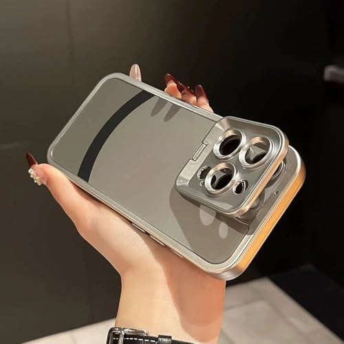 Coque iPhone 15 Pro Max argent avec protège-objectif et support mat