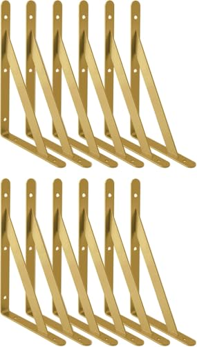 Lot de 12 supports d'étagère triangulaires dorés à angle droit pour étagère murale 15,2 cm