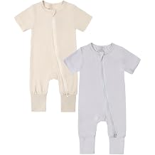 Kids Tales 2 Pack Baby Rayon of Bamboo Zipper Romper Pajamas Infant Short Sleeve Long Pants Bodysuit Toddler Jumpsuit PJS