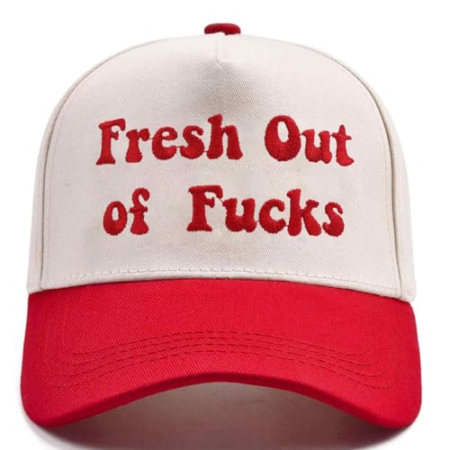 Funny Trucker Hats Embroidered Vintage Snapback Hat for Men Women Fresh Out of Fucks Gag Gifts Baseball Cap Red