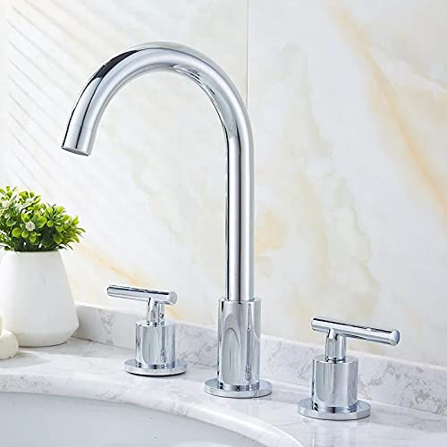 NURUGURE Bathroom Basin Faucet, Chrome Black Gold Bathroom Basin Faucet Widespread Hot Cold Mixer Tap for Vanity Sink