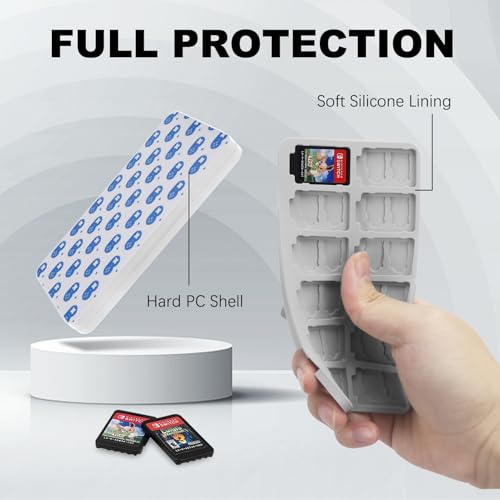 Image of FYY Nintendo Switch Game Case Holder for Switch 2 Cartridge Case with 24 Game Card Slots & 48 Micro SD Card Slots, Hard Shell, Silicone Lining White Gamepad Dot Pattern