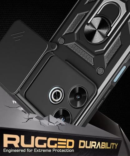 Image of WOW IMAGINE Tough Armor Bumper Mobile Back Case for Mi Redmi 13 5G | Poco M6 Plus 5G | Sliding Camera Shield Cover | Shock Proof 360 Protection | Hybrid PC + TPU | Ring Holder with Kickstand - Black