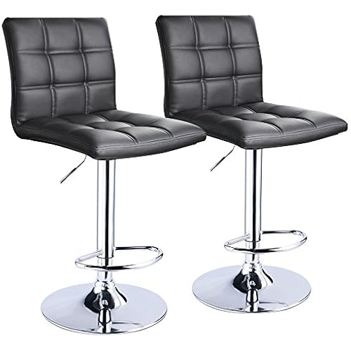Leopard Modern Square PU Leather Adjustable Bar Stools Set of 2, Black