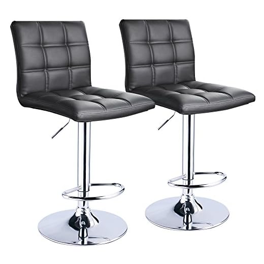 Leopard Modern Square PU Leather Adjustable Bar Stools with Back, Set of 2, Counter Height Swivel Stool, Barstools for Kitchen Counter (Black)
