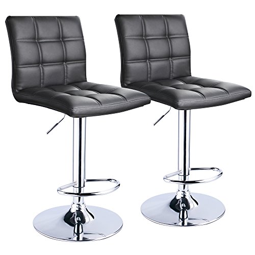 Leopard Modern Square PU Leather Adjustable Bar Stools with Back, Square Back Bar Stools Set of 2, Bar Height Swivel Barstools for Kitchen Counter (Black) by Leopard Outdoor Products - Used condition - US$78.68