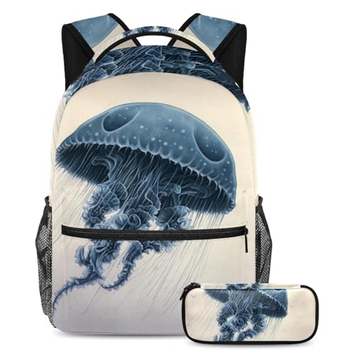 Sac à dos bleu méduse rétro pour l'école et les sorties de votre enfant