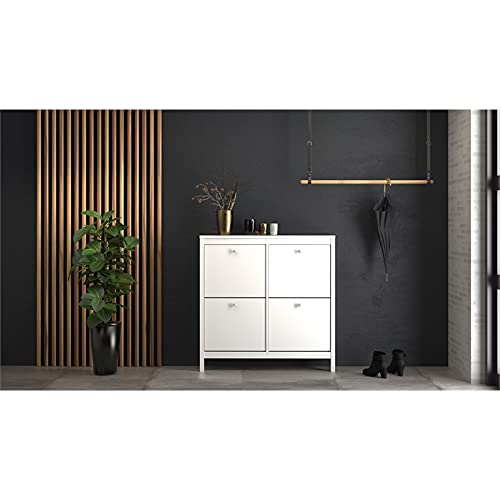 Pemberly Row Modern-Traditional Style 4 Drawer Shoe Cabinet, 16-Pair Shoe Rack Storage Organizer In White #TOP6