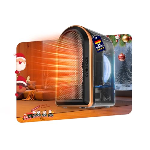GZCHENHAO 5.0 Upgrade Mini Heizlüfter Bad【Heizleistung Nr.1–SPD Zertifizierung】【4 sichere Schutzmechanismen】Keramik Heizlüfter Energiesparend Schlafzimmer Büro,Schwarz Camping Heizung Elektrisch