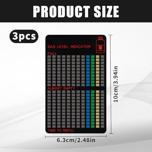 3er Set Gasflaschen Füllstandsanzeige, Magnetische Füllstandsanzeiger für Propangasflasche und Wohnmobil, Präzise Messung des Gasstands für Grillen und Camping, 6.3 cm x 10 cm
