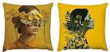Funda Cojin 60x60 Juego de 2 Cojines Sofa Fundas Cojines Mujeres Lino Exterior Fundas de Cojine Hojas Navidad Decorativos Halloween Gifts Sofa Sala Estar Jardín Coche FundaAlmohada Impermeable zj-772