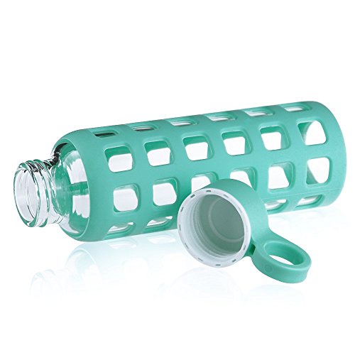 Reeho® Deportes Borosilicato Botella de Agua de Vidrio con Silicona Manga [Libre de BPA] (Cielo Azul, 360ml)