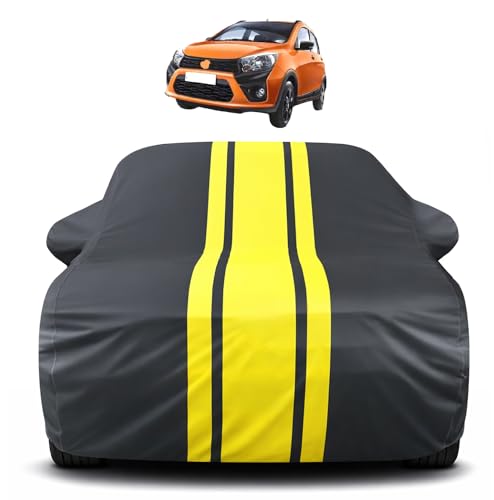 Image of Auto Hub Car Cover Compatible with Maruti Celeriox with Mirror Pocket, Soft Cotton Lining, Celeriox Car Cover Waterproof - Yellow-Black
