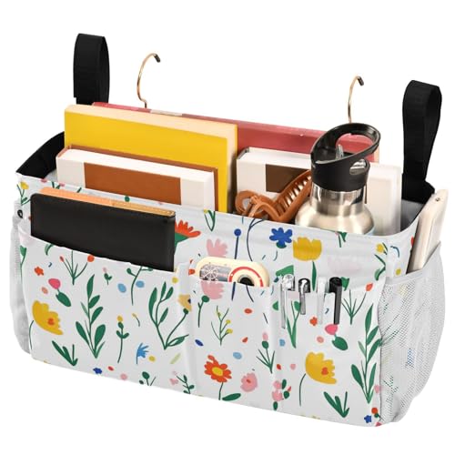 FRODOTGV Organizador de almacenamiento para mesita de noche, para revistas, tabletas, teléfonos, personalizados, flores de chocolate, lirio del valle, mariposas, abejas, color blanco