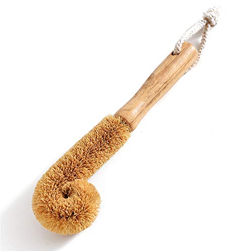 1Pcs Cleaning Bottle Brush - Long Flexible Hangable Coconut Fibre Hair Bendable Cleaning Washing Brush With Natural Wooden Handle For Glass Baby Bottle Cups Thermos Cup Kitchen Use #TOP1