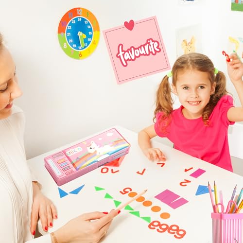 Image of FINEMOE Pink Unicorn Pencil Case for Girls & Boys - Double-Layer, Double-Sided Pencil Box for Kids, Aesthetic Stationary Set for School Students, Large Capacity Geometry Box, Unique Stationery Gifts