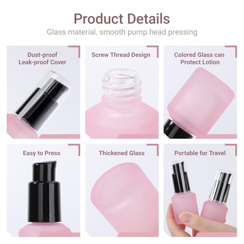 Image of Segbeauty 0.5oz Frosted Glass Lotion Bottle Empty, 3pcs Travel Lotion Container, 15ml Refillable Glass Travel Bottles for Toiletries, Hair Oil Bottles, Mini Size Skincare Cream Pump Bottle Mixed Color