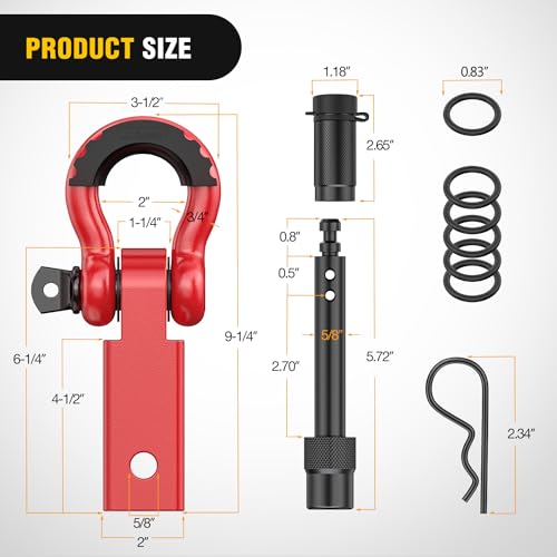 Image of Nilight Anti-Theft Shackle Hitch Receiver 2Inch 45000 LBs Breaking Strength 3 /4 inch Anti-Theft D Ring Shackle 5 /8 inch Trailer Hitch Lock Pin Heavy Duty Solid Towing Kit for Trucks Off Road (Red)