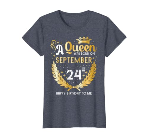 A Queen was Born on September 24 Cute Girly September 24th T-Shirt, Women, Heather Blue, Large
