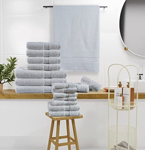 100% Combed Cotton 18-Piece White Bath Towels Sets 600 Gsm, Premium Quality Towel For Bathroom, Absorbent, Hotel Towel For Daily Use, Shower Towels (4 Bath Towels, 6 Hand Towels & 8 Wash Cloths)-White — view 4