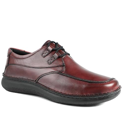 Wide Fit Leather Casual Lace Up Shoes - Bordeaux Size 8