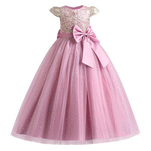 OBEEII Girls Sequins Pageant Tulle Dress Princess Flower Girl Dress for Wedding Bridesmaids Bowknot Ball Gown