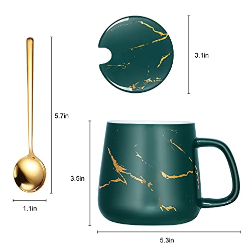 Poeklsynm Marbled Ceramic Mug With Lid, Ceramic Coffee Mug And Spoon, Men's Coffee Mug Gift Set, Women's Elegant Coffee Mug, Christmas Gift Set 12Oz/350Ml - Green #TOP3