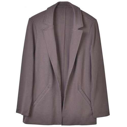 Women's Casual Cotton Blend Knit Blazer - Long Sleeve Solid Color Office Work Jacket with Stretch, Open Front Design