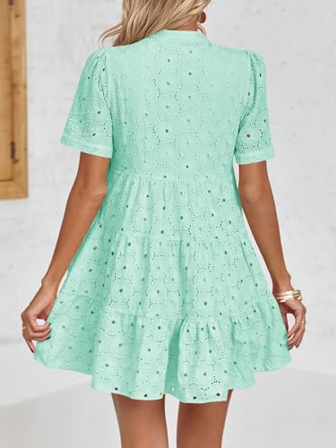 Image of Imily Bela Womens Summer Lace Dresses Eyelet Casual Flowy Babydoll Swing Short Sleeve V Neck Tunic Dress