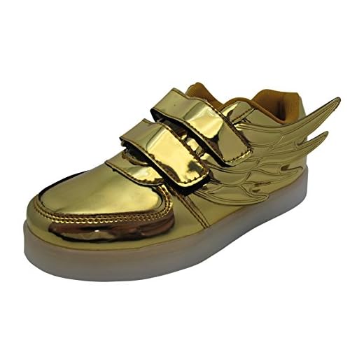 Bling-Bling LED-skor – sportsneakers med sju lysande sula – unisex sneakers med USB-anslutning för laddning – för barn – storlek 30–36, Guld, 33 EU